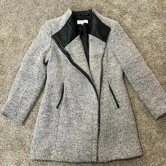 Calvin Klein Womens‎ Pea Coat Jacket Gray Wool Lined Tweed Twill Chic Overcoat M - Picture 1 of 15